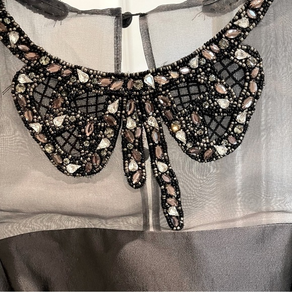 RICKIE Freeman for Teri Jon Black Wool Silk Jeweled Collar Cocktail Dress Size 4 - Picture 4 of 15